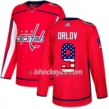 Mænd NHL Washington Capitals Trøje Dmitry Orlov 9 Adidas 2017-2018 Rød USA Flag Fashion Authentic